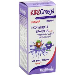 Health Aid KidZOmega Omega 3 EPA/DHA + Vitamins Συμπλήρωμα Διατροφής για Παιδιά με Ωμέγα 3 και Βιταμίνες γεύση Βατόμουρο 200ml - Συμπληρώματα για Παιδιά στο Dvcare