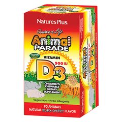 Natures Plus Animal Parade Vit D3 Συμπλήρωμα Διατροφής για Παιδιά και Εφήβους με Βιταμίνη D3 500iu 90 μασώμενες Ταμπλέτες - Συμπληρώματα για Παιδιά στο Dvcare