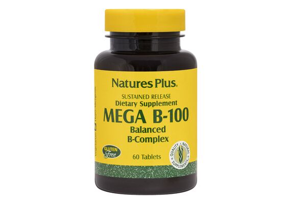Natures Plus Mega B 100 Συμπλήρωμα Διατροφής Φόρμουλα Βιταμινών B 60tabs - Βιταμίνη B στο Dvcare