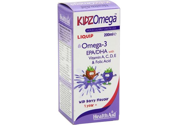 Health Aid KidZOmega Omega 3 EPA/DHA + Vitamins Συμπλήρωμα Διατροφής για Παιδιά με Ωμέγα 3 και Βιταμίνες γεύση Βατόμουρο 200ml - Συμπληρώματα για Παιδιά στο Dvcare