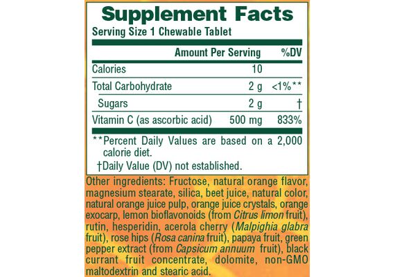 Natures Plus Orange Juice Vitamin C 500mg 90 μασώμενες ταμπλέτες - Βιταμίνη C στο Dvcare