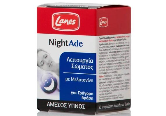 Lanes NightAde Λειτουργία Σώματος Με Μελατονινη Άμεσος Ύπνος 90 Υπογλώσσια Διαλυόμενα Δισκία - Αϋπνία στο Dvcare
