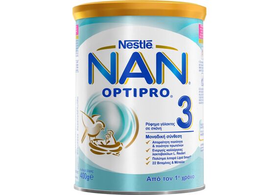 NESTLE NAN Optipro 3 Γάλα  Για Βρέφη  Σε Σκόνη Από τον 1ο Χρόνο 400gr - Βρεφικά γάλατα στο Dvcare