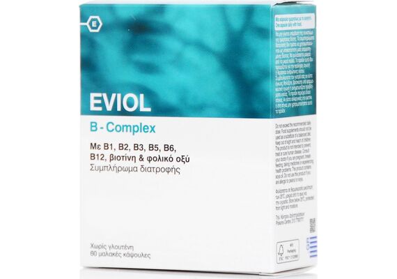 Eviol Vitamin B Complex Συμπλήρωμα Διατροφής Με Β1, Β2, Β3, Β5, Β6, β12 Βιοτινη Και Φολικο Οξύ 60 Μαλακές Κάψουλες - Βιταμίνη B στο Dvcare