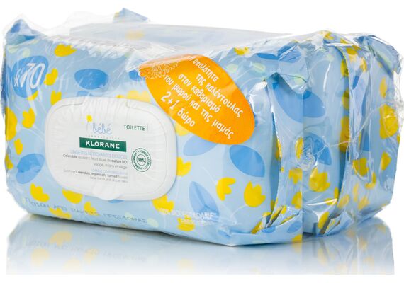 Klorane Toilette Lingettes Nettoyantes Douces (2+1Δωρο) - Μωρομάντηλα στο Dvcare