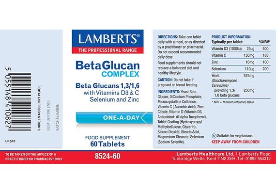 Lamberts BetaGlucan Complex 1.3/1.6 With Vitamine D3 & C 60 Tabs - Ενίσχυση Ανοσοποιητικού στο Dvcare