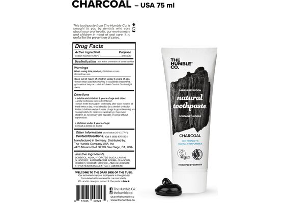 Humble Natural Toothpaste - Charcoal - 75ml - Οδοντόκρεμες  στο Dvcare