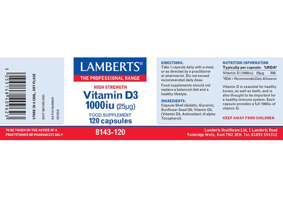 Lamberts Vitamin D3 1000 iu 30Caps - Βιταμίνη D στο Dvcare