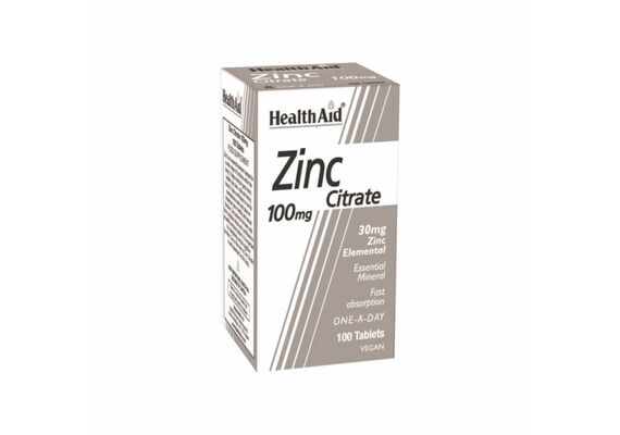 Health Aid Zinc Citrate 100mg 100 tabs Vegan - Βιταμίνες & Μέταλλα στο Dvcare