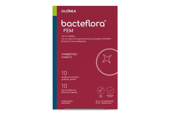 Olonea Bacteflora Fem Συνδυασμός Προβιοτικων και Πρεβιοτικού με Εκχυλίσματα Cranberry Pacran για την Υγεία του Εντέρου και του Ουροποιητικού Συστήματος 30caps - Προβιοτικά  στο Dvcare