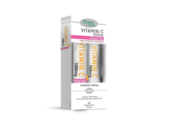 Power Of Nature Vitamin C 1000mg Rose Hip + Vitamin C 500mg Συμπλήρωμα Διατροφής με Βιταμίνη C 1000mg + Βιταμίνη C 500mg με Γεύση Πορτοκάλι 20eff tabs - Συμπληρώματα στο Dvcare