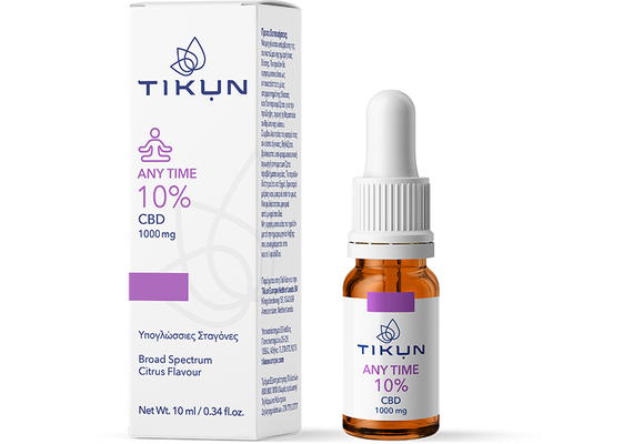 Tikun ANY TIME 10% CBD Έλαιο Κάνναβης σε Σταγόνες 1000mg με 10% CBD με Γεύση Citrus 10ml - Συμπληρώματα Διατροφής στο Dvcare