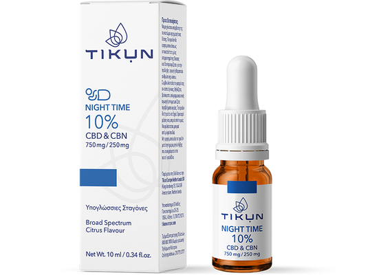 Tikun NIGHT TIME 10% (CBD & CBN) Night Time CBD 750mg & CBN 250mg Έλαιο Κάνναβης σε Σταγόνες με Γεύση Citrus 10ml - Συμπληρώματα Διατροφής στο Dvcare