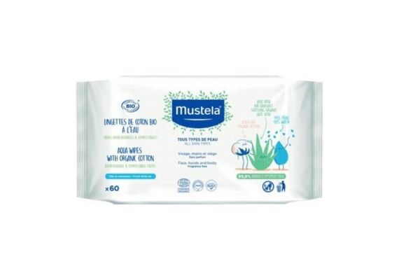 Mustela Organic Cotton Wipes with Water Μαντηλάκια Καθαρισμού 60 Τεμάχια - Μωρομάντηλα στο Dvcare
